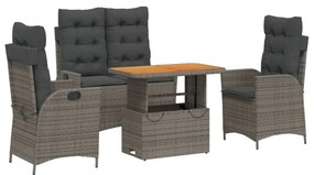 vidaXL 4 részes szürke polyrattan kerti étkezőszett párnával