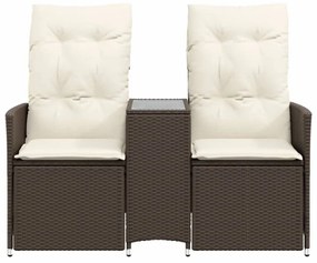 2 személyes barna polyrattan dönthető kerti kanapé asztallal
