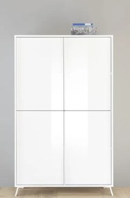 CITY négyajtós komód fehér, magasfényű lakkozott vázzal és előlapokkal