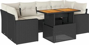 vidaXL 7 részes fekete polyrattan kerti ülőgarnitúra párnával