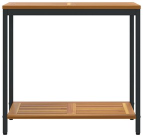 Kültéri Asztal Természetes és Fekete 35x80x75 cm Szilárd Fa és Acél