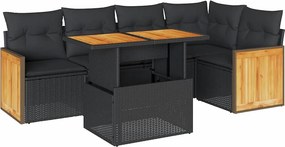 vidaXL 6 részes fekete polyrattan akácfa kerti ülőgarnitúra párnákkal