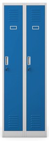 Pléh öltözőszekrény talpazaton, négymodulos, polcokkal KACPER II, 600 x 1800 x 500 mm, kék