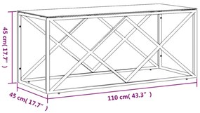 üveg és rozsdamentes acél dohányzóasztal 110x45x45 cm