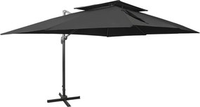 vidaXL fekete konzolos kerti napernyő dupla tetejjel 400 x 300 cm