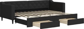 vidaXL fekete kihúzható szövet heverő fiókokkal 80 x 200 cm