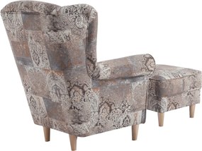 Füles fotel puffal, szövet vintage minta, ASTRID