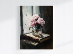 Poszter Virágok Bazsarózsa Peonie Csokor Könyv Ablak 60x80