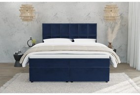 Sötétkék ágyneműtartós boxspring ágy 140x200 cm Flip – Ropez