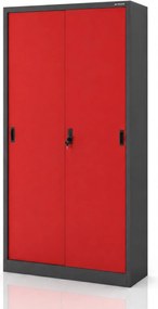 Irodai fém szekrény tolóajtóval antracit-piros: KUBA 900 x 1850 x 400 mm