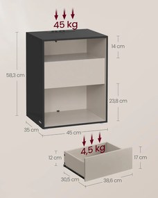 VASAGLE éjjeliszekrény, töltőfunkciós lerakóasztal, tintafekete–kapucsínó bézs
