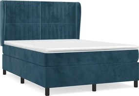 vidaXL sötétkék bársony rugós ágy matraccal 140x200 cm