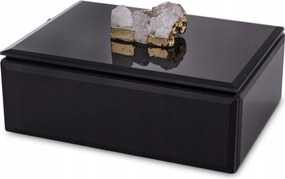 Üveg Ékszerdoboz Fekete Kazetta Glamour Arany Fehér Kő