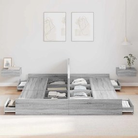Ágykeret tárolóval fiókkal Szürke sonoma 200 x 200 cm Faanyag