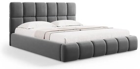 Szürke bársony kárpitozott ágyneműtartós franciaágy ágyráccsal 200x200 cm Bellis – Micadoni