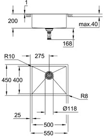 GROHE 31726SD0 - K700 konyhai mosogató, 550 × 450 mm, rozsdamentes acél