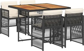 vidaXL 5 részes fekete polyrattan kerti étkezőgarnitúra párnákkal