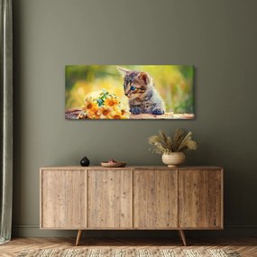 Macska képe ahogy a virágot nézi (120x50 cm)