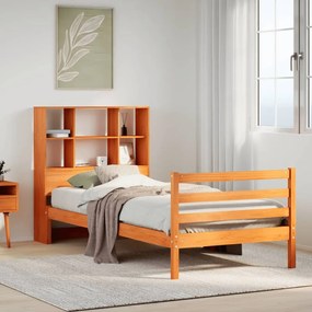 viaszbarna tömör fa könyvespolcos ágy matrac nélkül 90 x 190 cm
