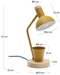Mustársárga asztali lámpa fém búrával (magasság 37 cm) Katia – Kave Home