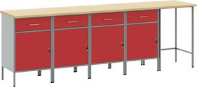 vidaXL Munkaszekrény Készlet fiókkal tárolóval 5 pcs Piros és Szürke