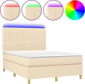 vidaXL krémszínű szövet rugós és LED-es ágy matraccal 140x200 cm