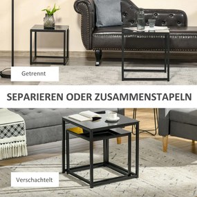 HOMCOM Dohányzóasztal 2 db-os kisasztal szett, modern dizájn, rakásolható, üvegasztal, fekete