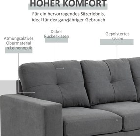 HOMCOM Sarokkanapé 3 személyes, vászonhatású, megfordítható heverő, szürke