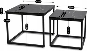 Dohányzóasztal szett fekete márvány hatású felülettel JUNO