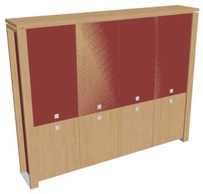 Verno+ S magas szekrény 260 x 46 x 210 cm, kombinált ajtó, világos tölgy / piros