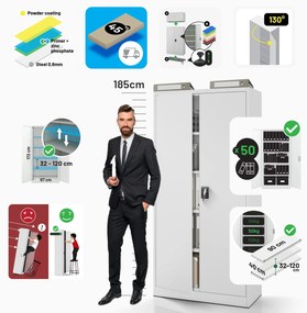 Fém iratszekrény JAN, 900 x 1850 x 400 mm, szürke