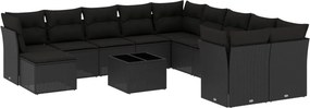 vidaXL 12 részes fekete polyrattan kerti ülőgarnitúra párnákkal