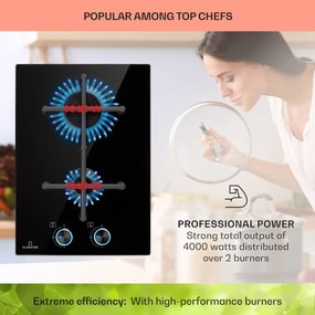 Klarstein Illuminosa Domino, gázfőzőlap, 2 Sabaf égő, üvegkerámia