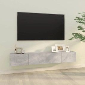 2 db betonszürke szerelt fa fali TV-szekrény 100 x 30 x 30 cm