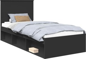 vidaXL Ágykeret fejtámlával Fekete 90 x 190 cm Tömör fenyőfa