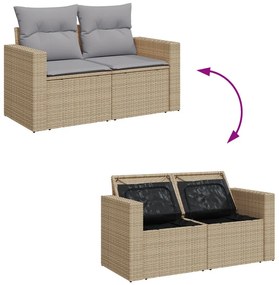 8 Darabos Kert Kanapé Szett Párnákkal Bézs Poly Rattan Akácia, 3 Darabos Kert Étkező Szett Párnákkal Bézs Poly Rattan Akácia