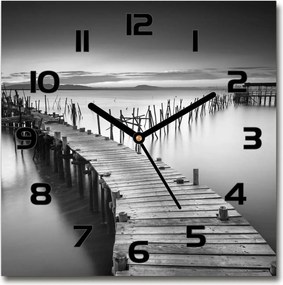 Csendes üveg falióra Fa móló 30x30