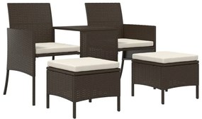 2 személyes barna polyrattan kerti kanapé asztallal/székkel