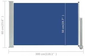 kék kihúzható oldalsó terasz napellenző 60 x 300 cm