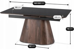 Kihúzható kerámia étkezőasztal 160–200 cm méretben, fekete/dió színben LIZBONA