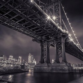 Poszter 20x20cm Manhattan híd a Keleti folyó felett alkonyatkor 2, Assaf Fran
