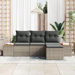 4 Darabos Kerti Kanapé Szett Párnákkal Szürke Poli Rattan Akácia