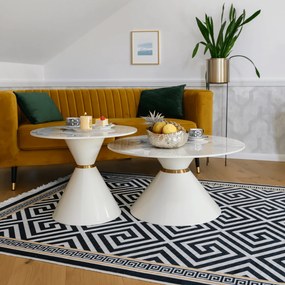 Dohányzóasztalok, 2 db-os szett, fehér márvány/fehér/arany, acél, MABUZ