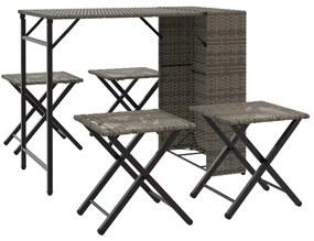5 részes szürke polyrattan összecsukható kerti étkezőgarnitúra