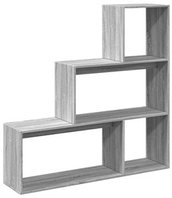 3 szintes szürke sonoma fa elválasztó könyvespolc 123x29x123 cm