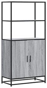 Highboard szürke sonoma 68x35x139 cm gépelt fa és fém