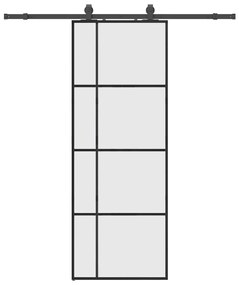 Fekete ESG üveg tolóajtó fémszerelvény-szettel 76x205 cm