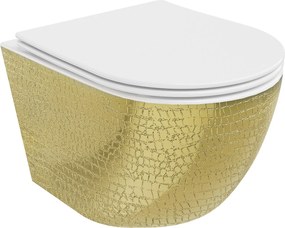Mexen Lena  Perem nélküli fali wc lassú záródásu tetövel  slim, duroplast,  fehér/arany model  - 30224008 Wc
