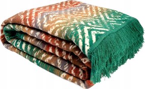 Pamut-akril takaró 150x200 többszínű rojtokkal, díszes csíkokkal