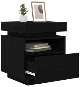 Éjjeli Asztal LED Fényekkel 2 db Fekete Tölgy 40x39x48,5 cm